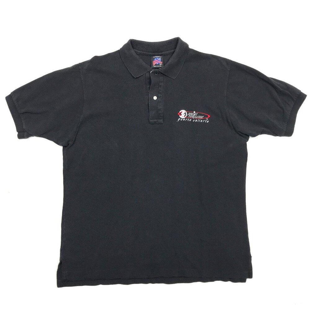 VTG 90s Planet Hollywood Puerto Vallarta Mexico Black Polo Shirt Mens Large L